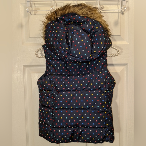 GAP Girls Size M(8-9) Navy Puffer Vest with Faux Fur Trimmed Hood - Picture 2 of 5